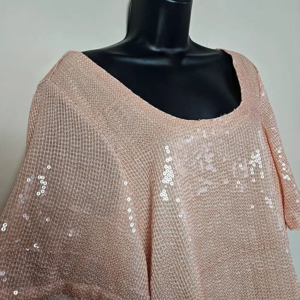 Free People Night Fever Peach Sequin Blouse